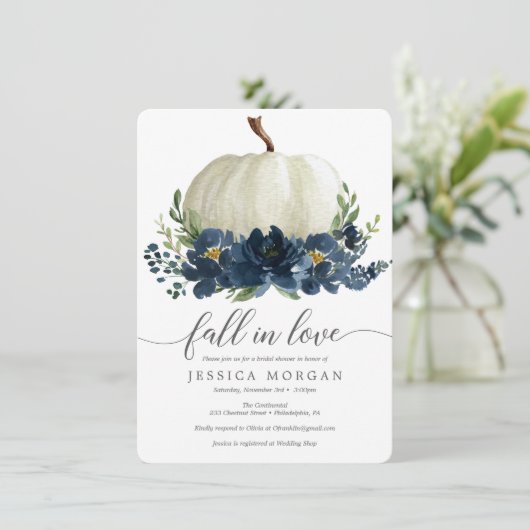Navy Blue Pumpkin Herfst in Love Vrijgezellenfeest Kaart (Staand voorkant)
