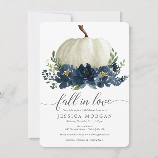 Navy Blue Pumpkin Herfst in Love Vrijgezellenfeest Kaart (Voorkant)