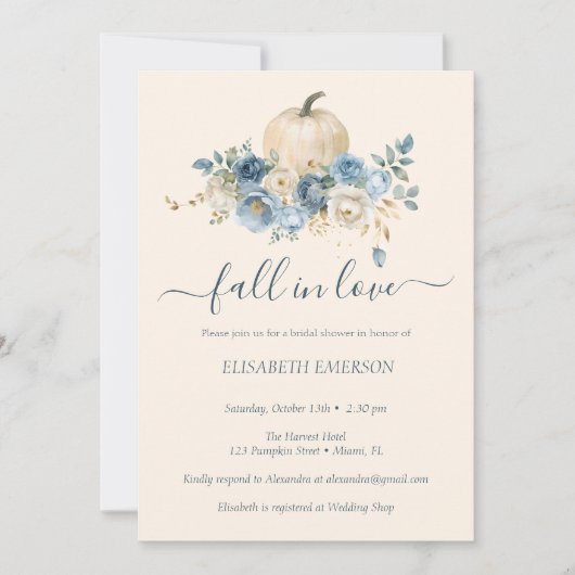 Navy Blue Pumpkin Herfst in Love Vrijgezellenfeest Kaart (Voorkant)