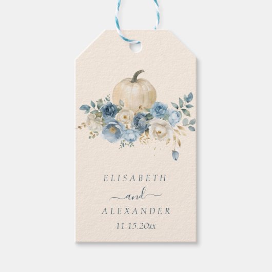 Navy Blue Pumpkin Herfst in Love Wedding Cadeaulabel (Voorkant)