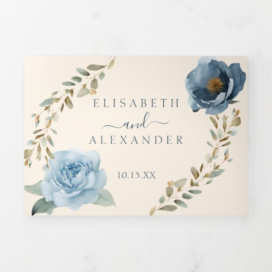 Navy Blue Pumpkin Herfst in Love Wedding Drieluik Aankondiging (Cover)