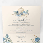 Navy Blue Pumpkin Herfst in Love Wedding Drieluik Aankondiging (Binnenzijde eerst)