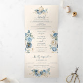 Navy Blue Pumpkin Herfst in Love Wedding Drieluik Aankondiging (Binnen)