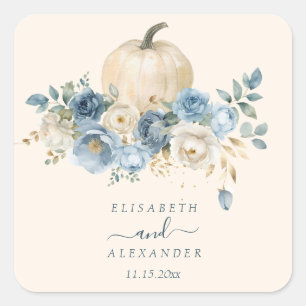 Navy Blue Pumpkin Herfst in Love Wedding Vierkante Sticker