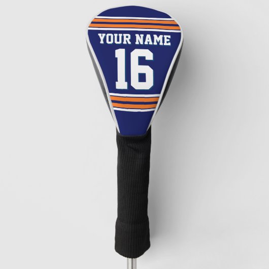 Navy Blue Pumpkin Oranje White Sports Jersey Golfheadcover (Voorkant)