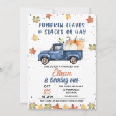Navy Blue Pumpkin Truck Herfst 1e verjaardag Kaart (Voorkant)