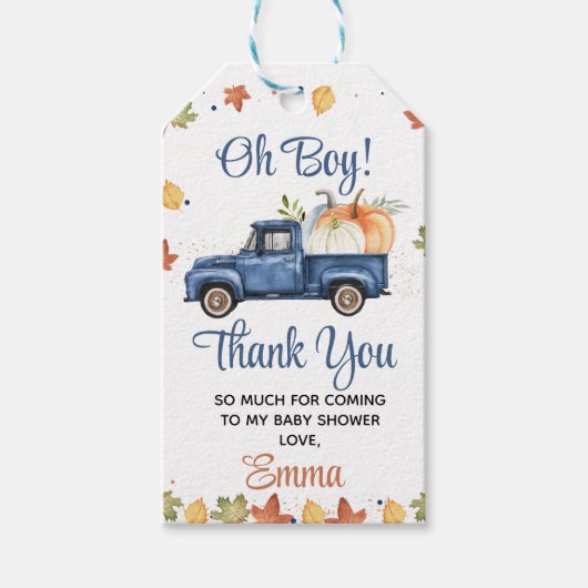 Navy Blue Pumpkin Truck Herfst Baby shower Cadeaulabel (Voorkant)