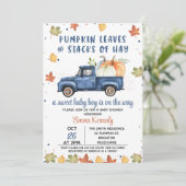 Navy Blue Pumpkin Truck Herfst Baby shower Kaart (Staand voorkant)
