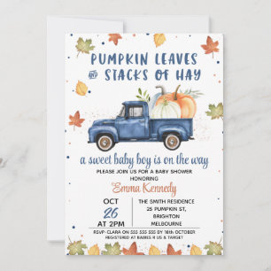 Navy Blue Pumpkin Truck Herfst Baby shower Kaart