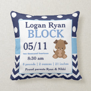 Navy Blue Puppy Baby Announcement Pillow Kussen