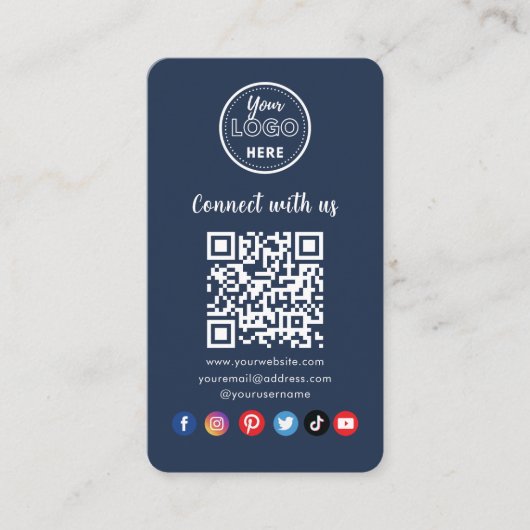 Navy Blue QR Code Connect with US Social Media Visitekaartje (Voorkant)