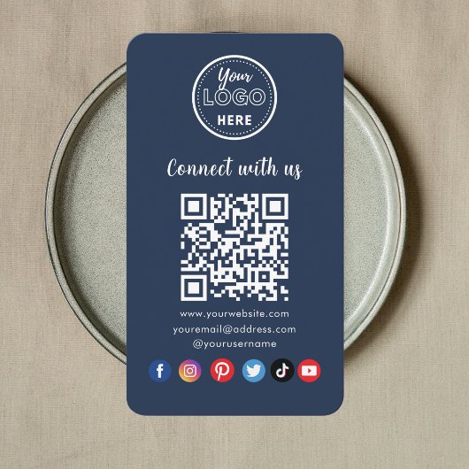 Navy Blue QR Code Connect with US Social Media Visitekaartje