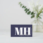 Navy Blue QR Code Eenvoudig Monogram Visitekaartje (Staand voorkant)