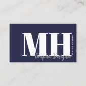 Navy Blue QR Code Eenvoudig Monogram Visitekaartje (Voorkant)