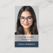 Navy Blue QR Code Foto Minimalist Professional Visitekaartje (Voorkant)