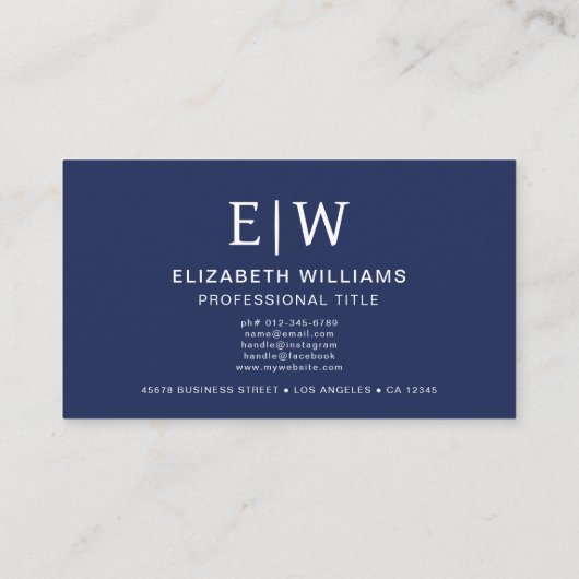 Navy Blue QR Code Foto Monogram Minimalistisch Visitekaartje (Achterkant)