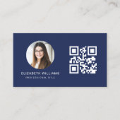 Navy Blue QR Code Foto Monogram Minimalistisch Visitekaartje (Voorkant)