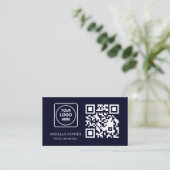 Navy Blue QR Code | Modern Custom Contact Design Visitekaartje (Staand voorkant)