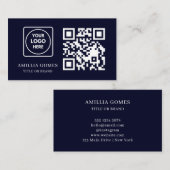 Navy Blue QR Code | Modern Custom Contact Design Visitekaartje (Voorkant / Achterkant)