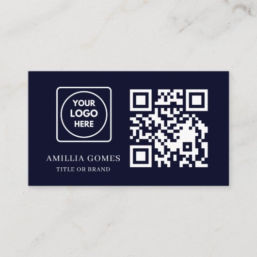 Navy Blue QR Code | Modern Custom Contact Design Visitekaartje (Voorkant)