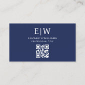 Navy Blue QR Code Monogram Minimalistisch Visitekaartje (Voorkant)