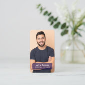 Navy Blue QR Code Photo Connect Modern Visitekaartje (Staand voorkant)