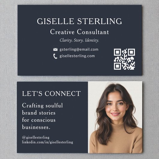 Navy Blue QR Code Professionele Foto Visitekaartje