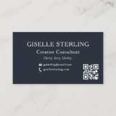 Navy Blue QR Code Professionele Foto Visitekaartje (Voorkant)