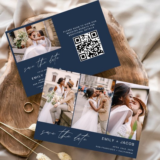 Navy Blue QR Code Save the Date 4 Foto0