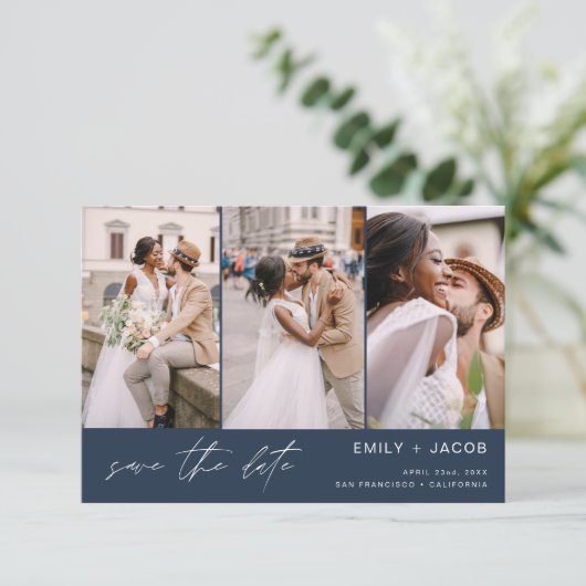 Navy Blue QR Code Save the Date 4 Foto0 (Staand voorkant)