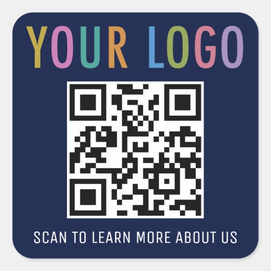Navy Blue QR Code Stickers Business Logo Square (Voorkant)