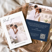 Navy Blue QR Code Wedding Dank u Foto Bedankkaart