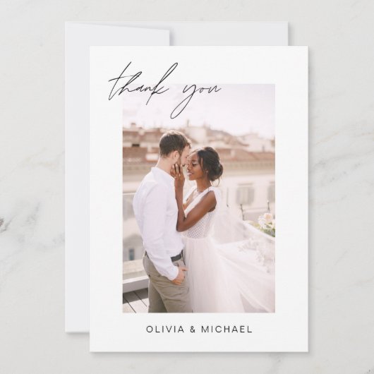 Navy Blue QR Code Wedding Dank u Foto Bedankkaart (Voorkant)