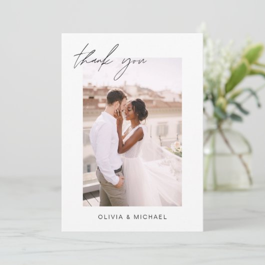 Navy Blue QR Code Wedding Dank u Foto Bedankkaart (Staand voorkant)