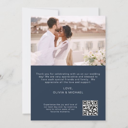 Navy Blue QR Code Wedding Dank u Foto Bedankkaart (Achterkant)