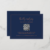 Navy Blue QR Code Wedding Folie RSVP Kaart (Voorkant / Achterkant)