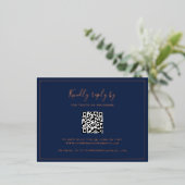 Navy Blue QR Code Wedding Folie RSVP Kaart (Staand Voorkant)