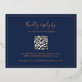 Navy Blue QR Code Wedding Folie RSVP Kaart (Voorkant)