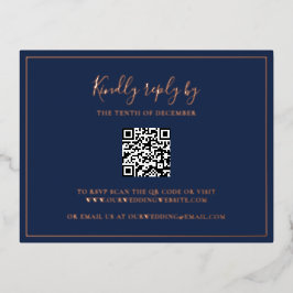 Navy Blue QR Code Wedding Folie RSVP Kaart