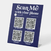 Navy Blue QR-codenetwerk Modern bedrijfsteken Reclamebord Met Voetstuk (Voorkant)