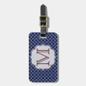 Navy Blue Quarterfoil Latti Monogram Bagagelabel (Voorkant verticaal)