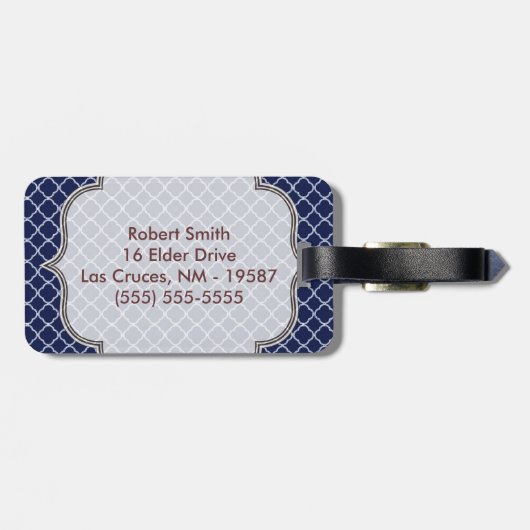 Navy Blue Quarterfoil Latti Monogram Bagagelabel (Achterkant horizontaal)