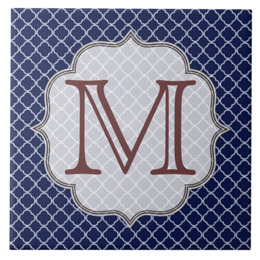 Navy Blue Quarterfoil Latti Monogram Display Tegel Tegeltje (Voorkant)