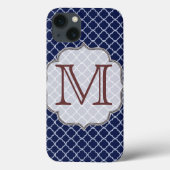 Navy Blue Quarterfoil Latti Monogram IPAD Case (Achterkant)