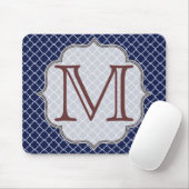 Navy Blue Quarterfoil Latti Monogram Muismat (Met muis)