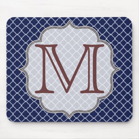 Navy Blue Quarterfoil Latti Monogram Muismat (Voorkant)