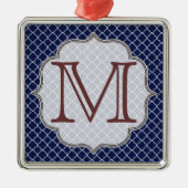 Navy Blue Quarterfoil Latti Monogram Ornament (Voorkant)