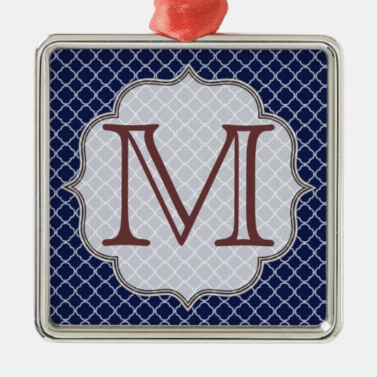Navy Blue Quarterfoil Latti Monogram Ornament (Voorkant)
