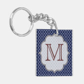 Navy Blue Quarterfoil Latti Monogram Sleutelhanger (Voorkant Links)