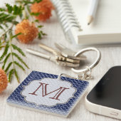 Navy Blue Quarterfoil Latti Monogram Sleutelhanger (Voorkant Rechts)